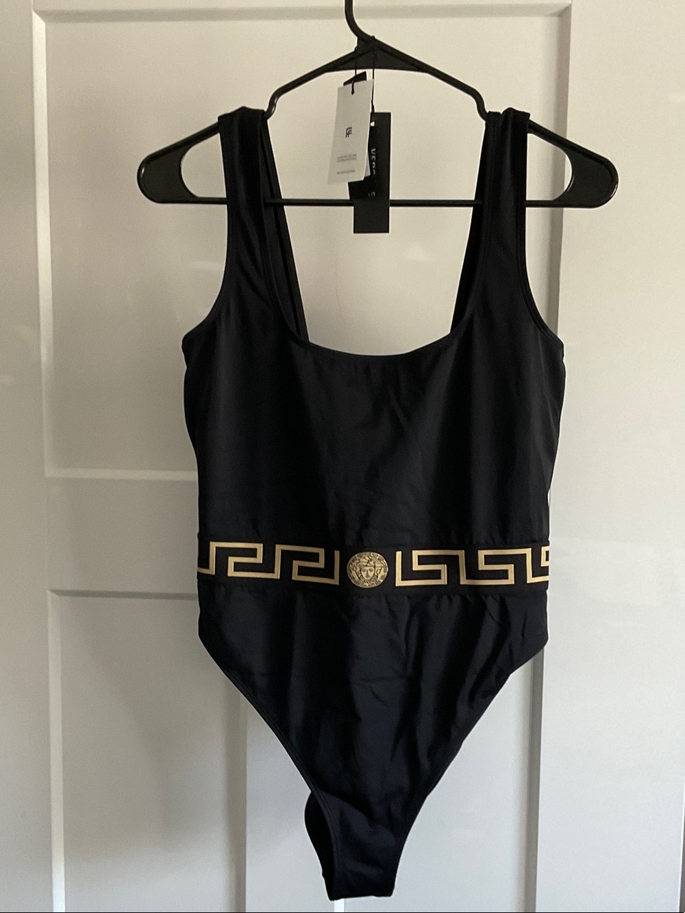 Versace Black One-Piece Swimsuit with Gold Medallion Medium